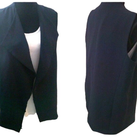 Talbots Navy Open Front Sleeveless VEST Drapey Long Women's Sz L (imperfect) - Picture 2 of 5